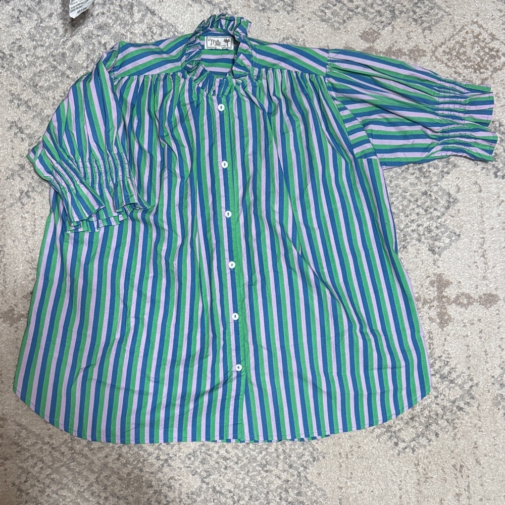 Striped Green and Blue Women's Blouse